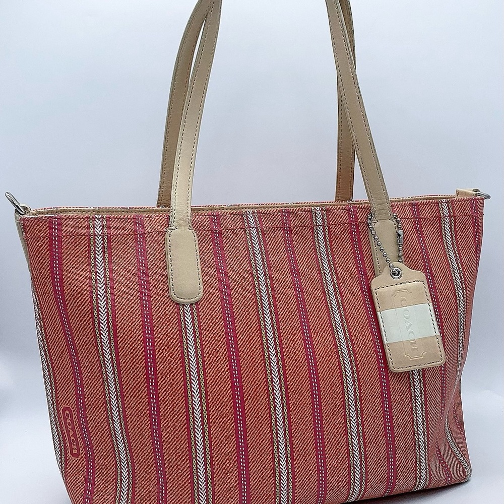 Coach Coated Canvas Leather Tote Bag in  Orange Stripe
